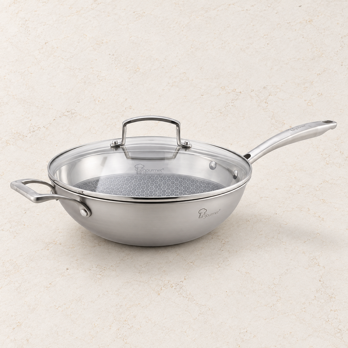 La Gourmet Galactic Honeycomb Wok w/ Glass Lid - 28 cm