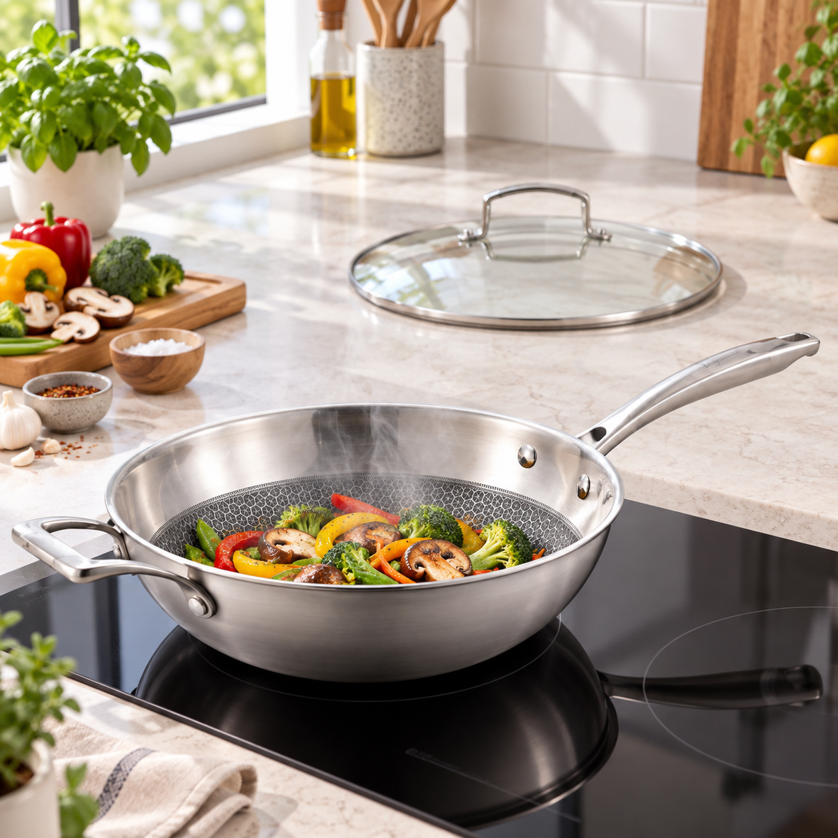 La Gourmet Galactic Honeycomb Wok w/ Glass Lid - 28 cm