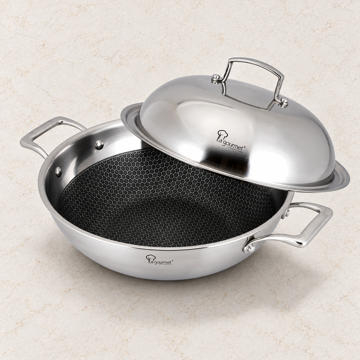 La Gourmet Galactic Honeycomb Wok w/ Stainless Steel Cover - 36 cm