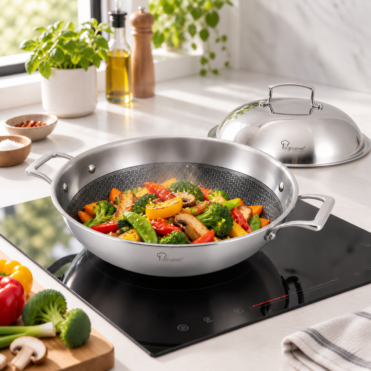 La Gourmet Galactic Honeycomb Wok w/ Stainless Steel Cover - 32 cm