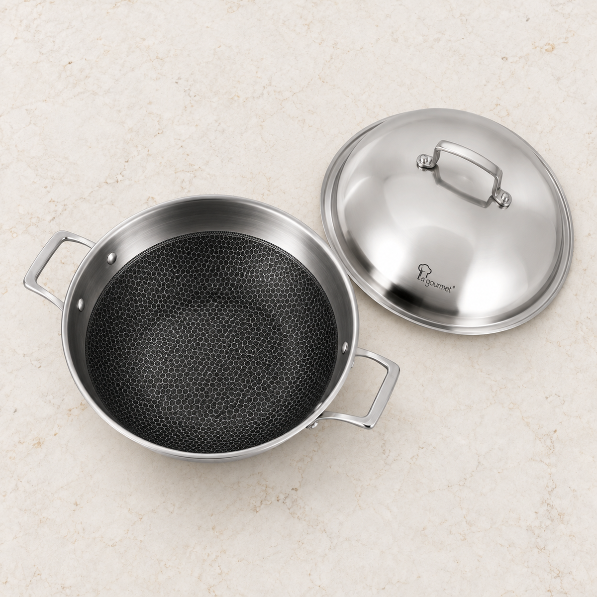 La Gourmet Galactic Honeycomb Wok w/ Stainless Steel Cover - 36 cm