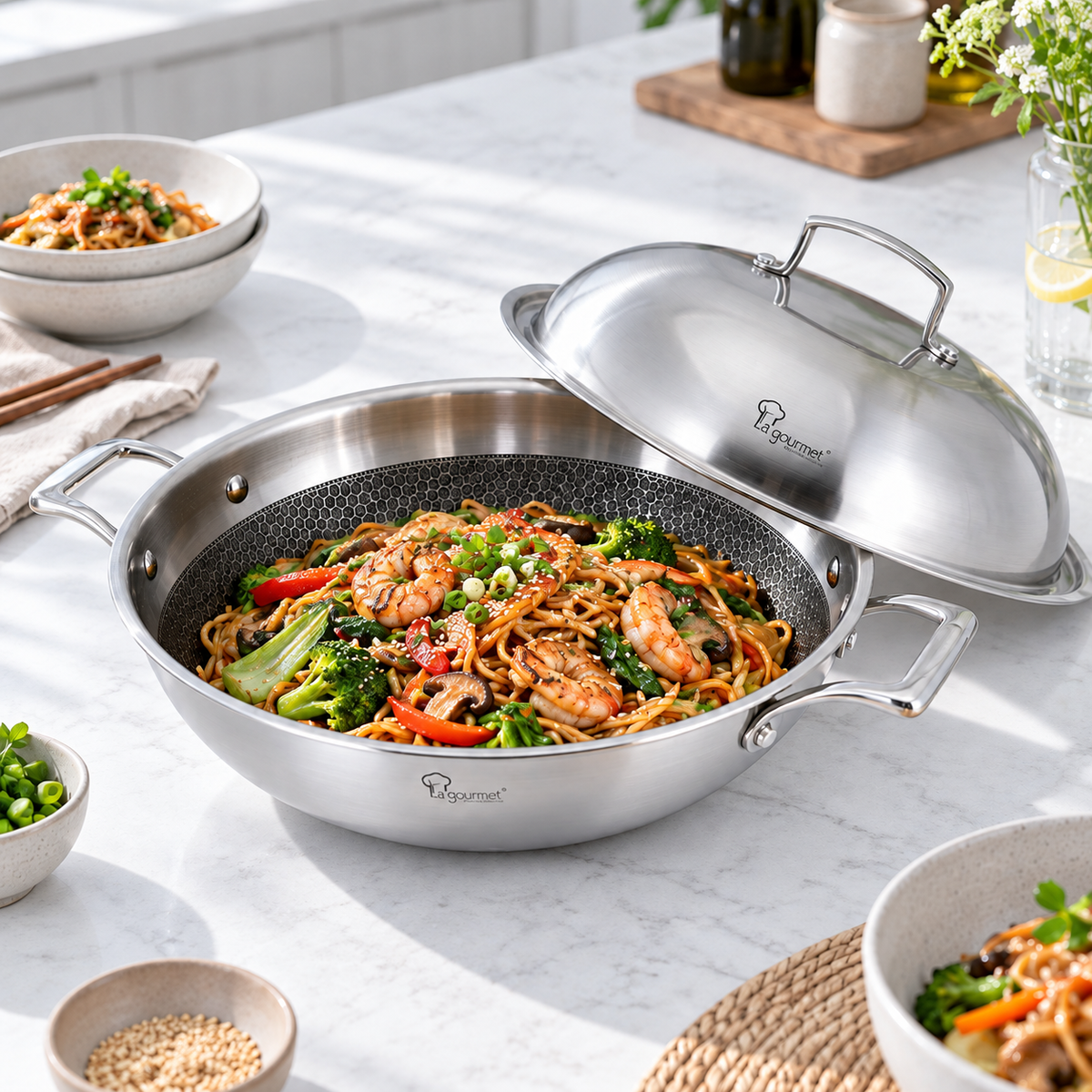 La Gourmet Galactic Honeycomb Wok w/ Stainless Steel Cover - 36 cm