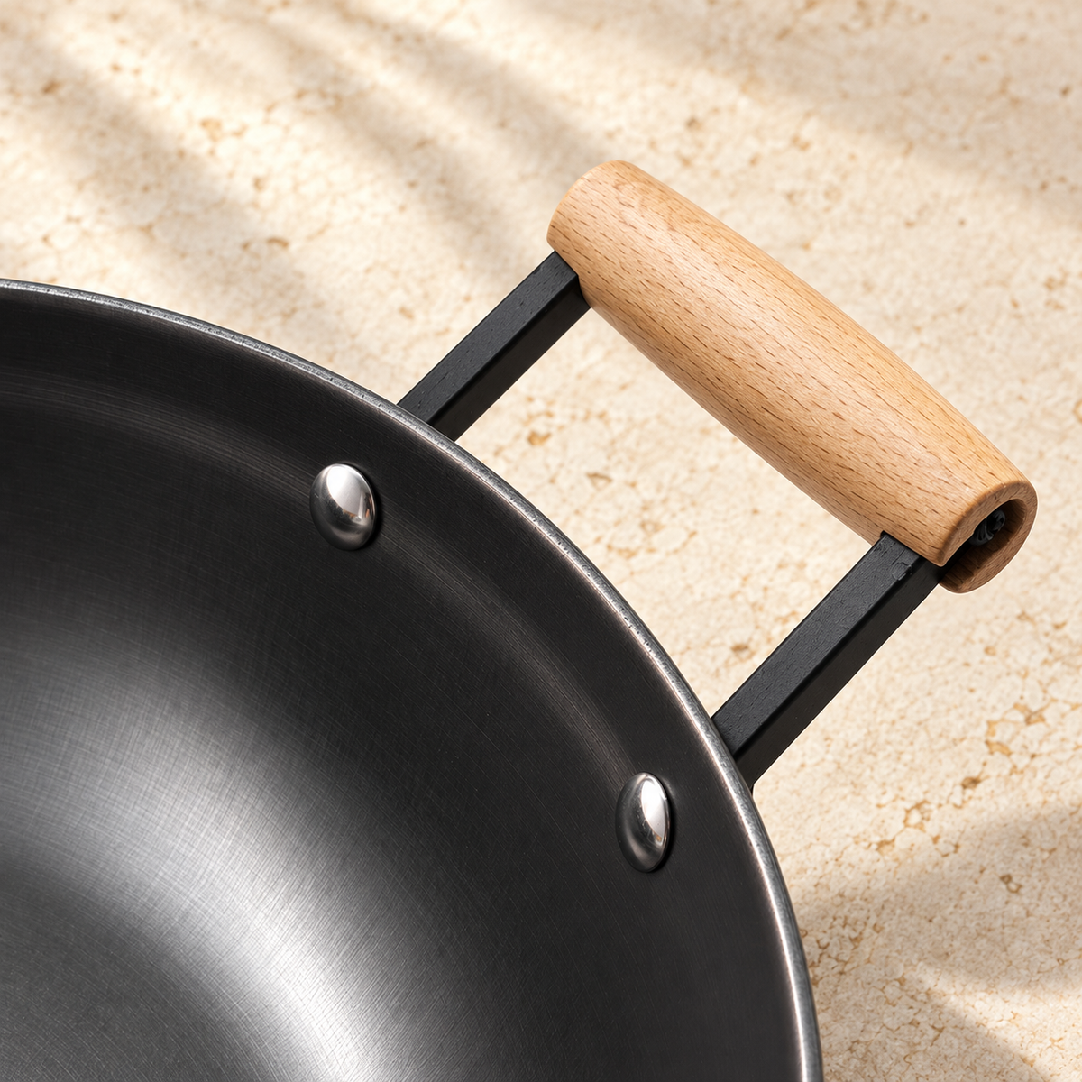 La Gourmet Nitrigan Cast Iron Wok with Dual Wooden Side Handles