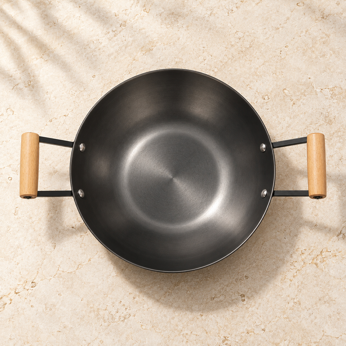 La Gourmet Nitrigan Cast Iron Wok with Dual Wooden Side Handles