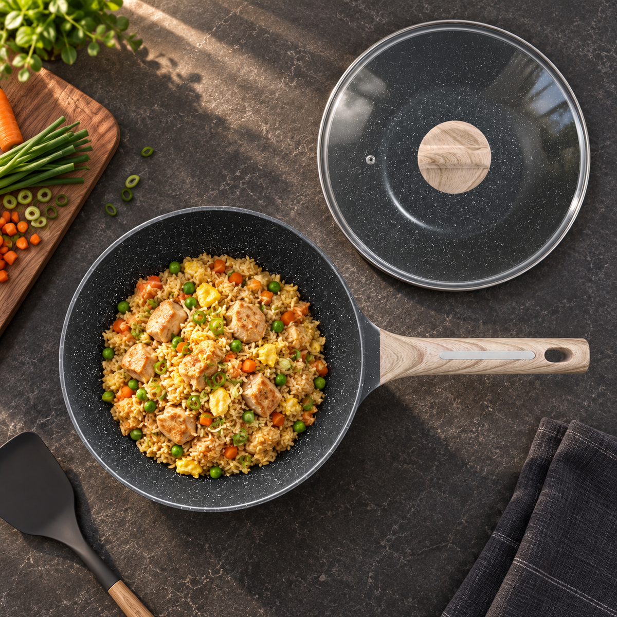 La Gourmet Shogun Granite Plus II Ceragan™ Wok with Glass Lid – 28 cm
