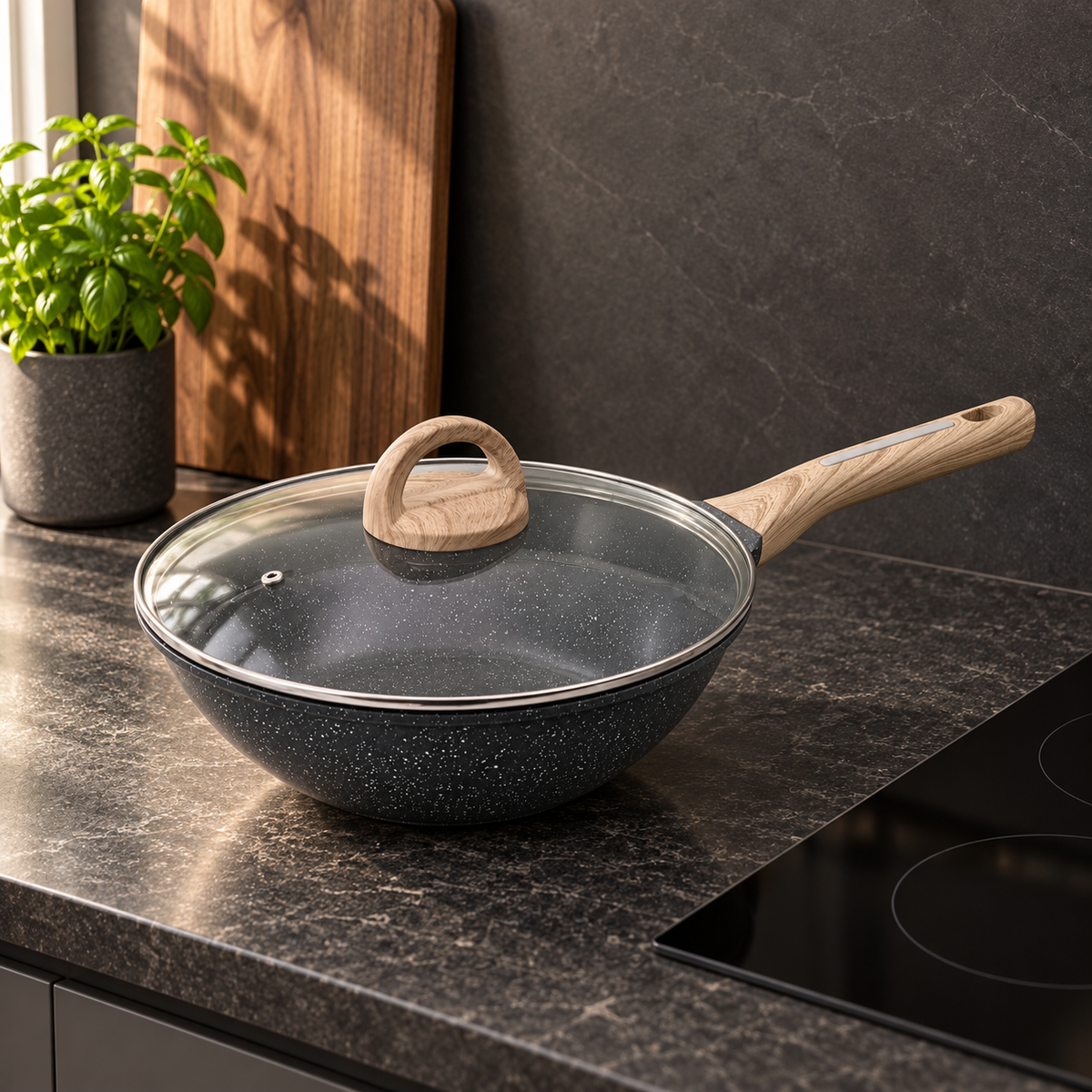 La Gourmet Shogun Granite Plus II Ceragan™ Wok with Glass Lid – 28 cm