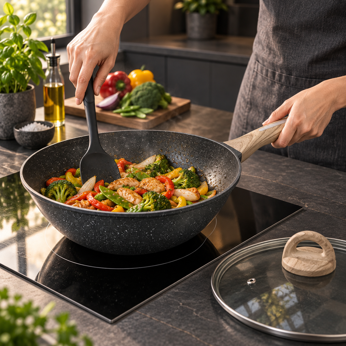 La Gourmet Shogun Granite Plus II Ceragan™ Wok with Glass Lid – 28 cm