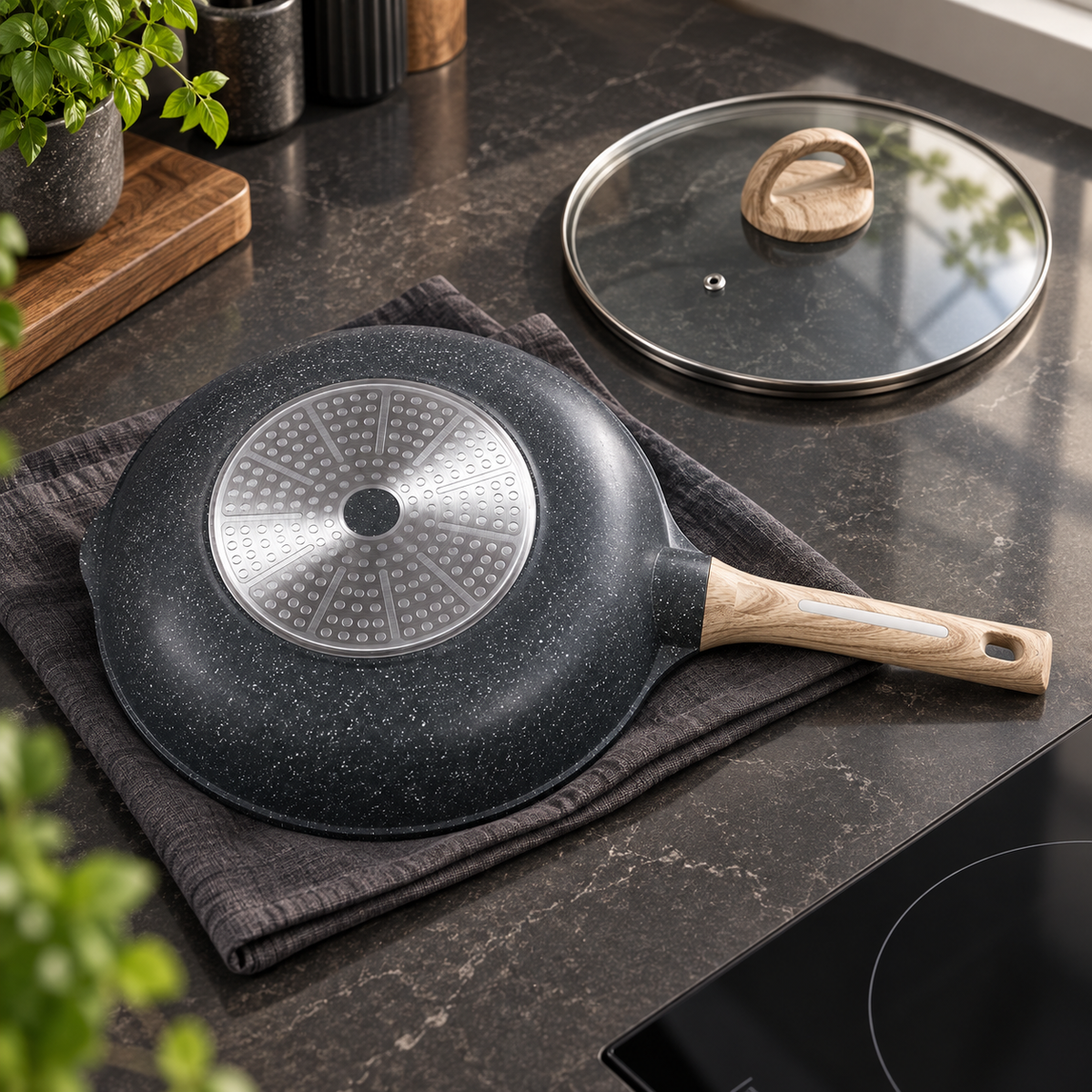 La Gourmet Shogun Granite Plus II Ceragan™ Wok with Glass Lid – 28 cm