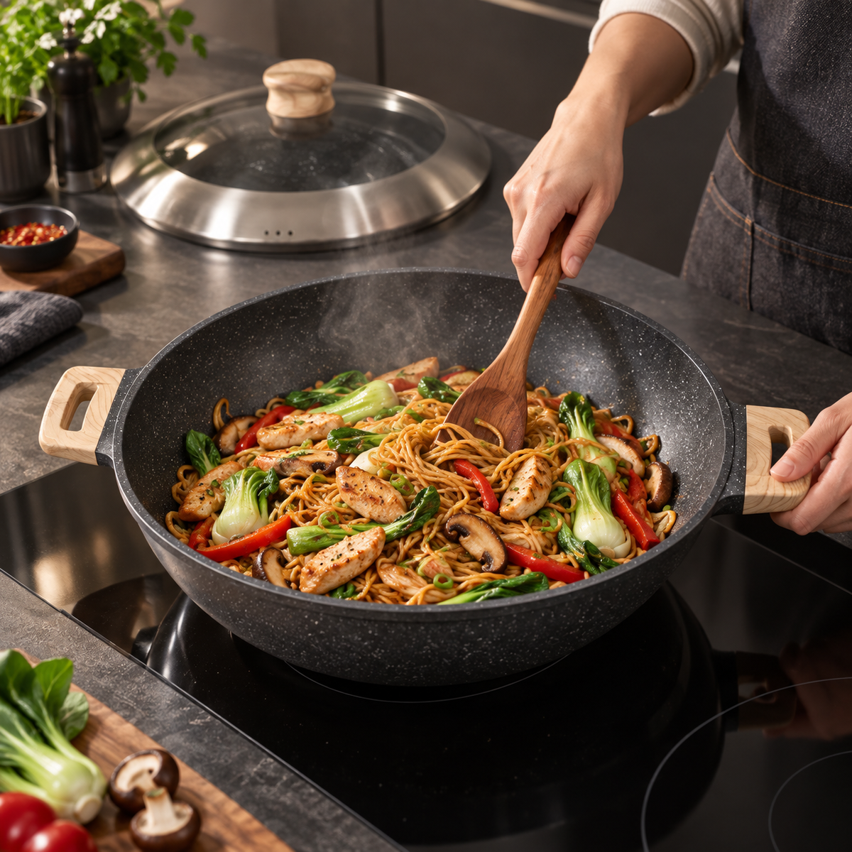 La Gourmet Shogun Granite Plus II Ceragan™ Wok with Lid – 36 cm